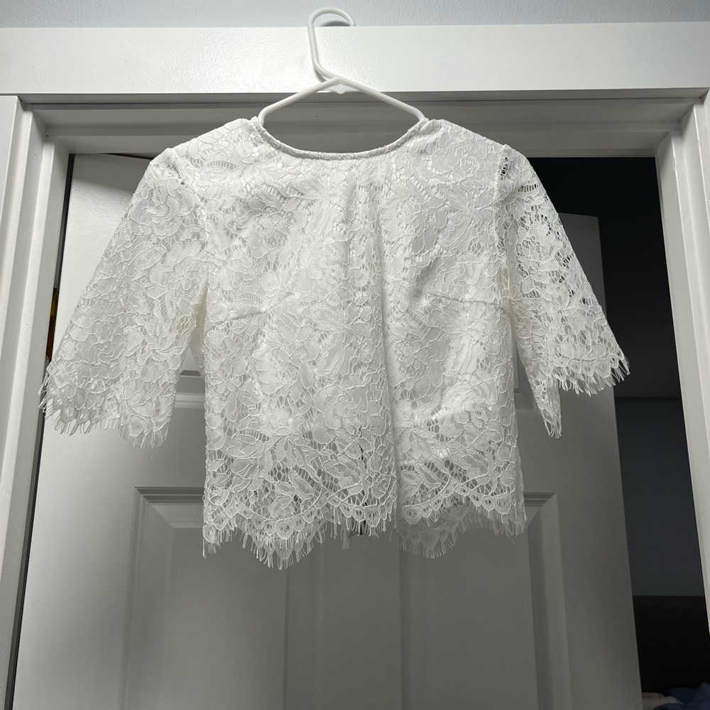 White lace blouses shirt short sleeve